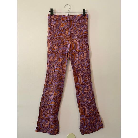 Zara Purple Orange Swirl 70s Retro Silky Straight Leg Pants Women's size Small - Picture 2 of 11